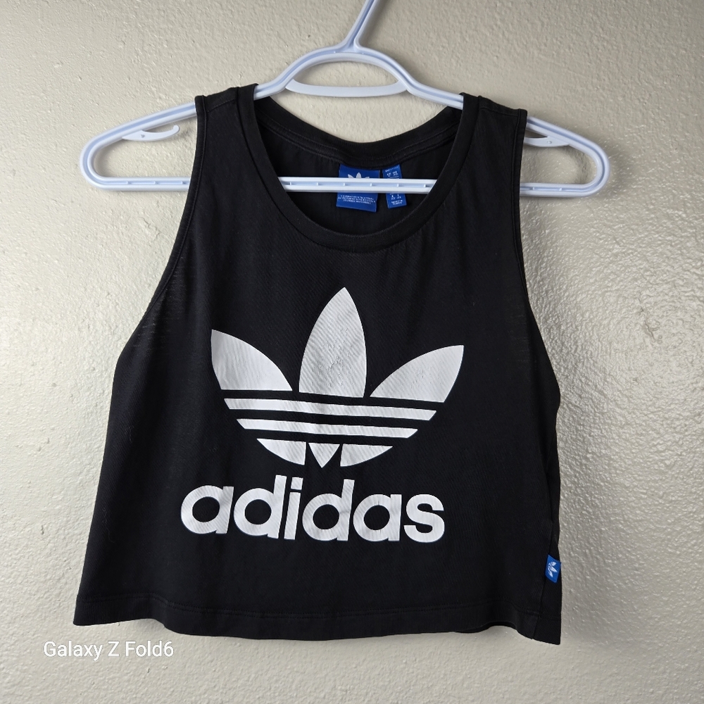 Adidas Originals Trefoil Logo Black 100%‎ Cotton Crop Tank Top Women’s XS